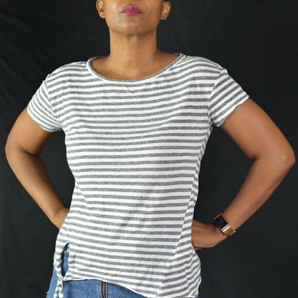 Stateside Striped Tee Gray Crewneck Side Tie T Shirt Top Short Sleeve Size XS - Picture 8 of 12